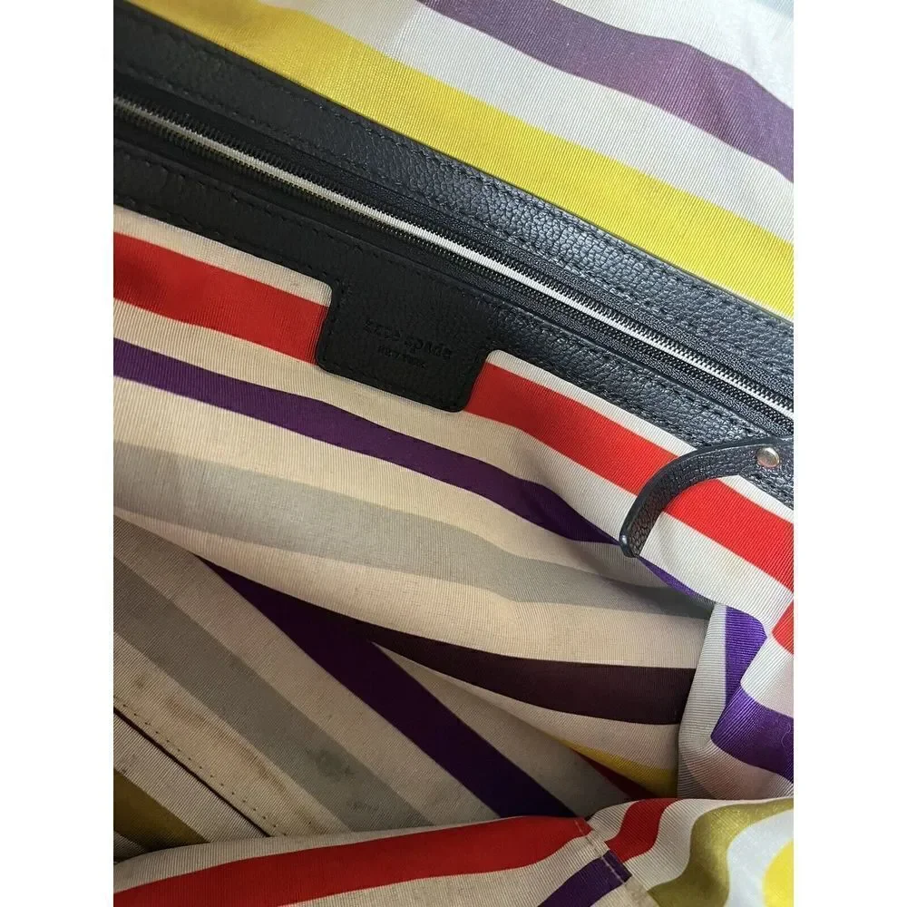 Kate Spade 5 Points Camille Bag- Black Leather With Handles Mutli Stripe Inside